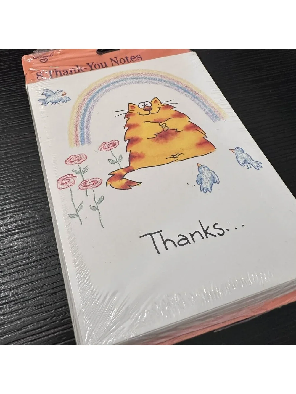 Vintage Hallmark Cat Thank You Notes 8 Ct Cute Rainbow Birds Floral Sealed